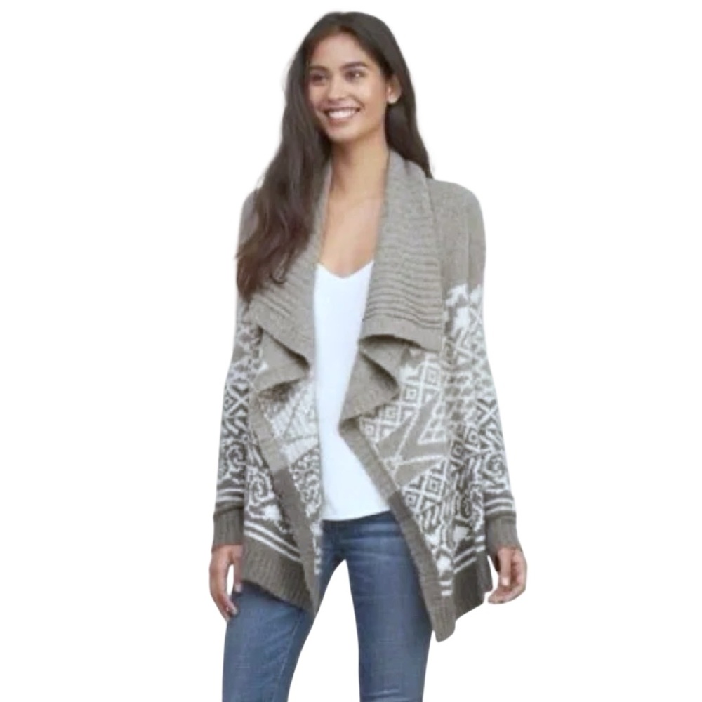 Abercrombie & Fitch Fair Isle Waterfall Cardigan XS Gray White Wool Blend